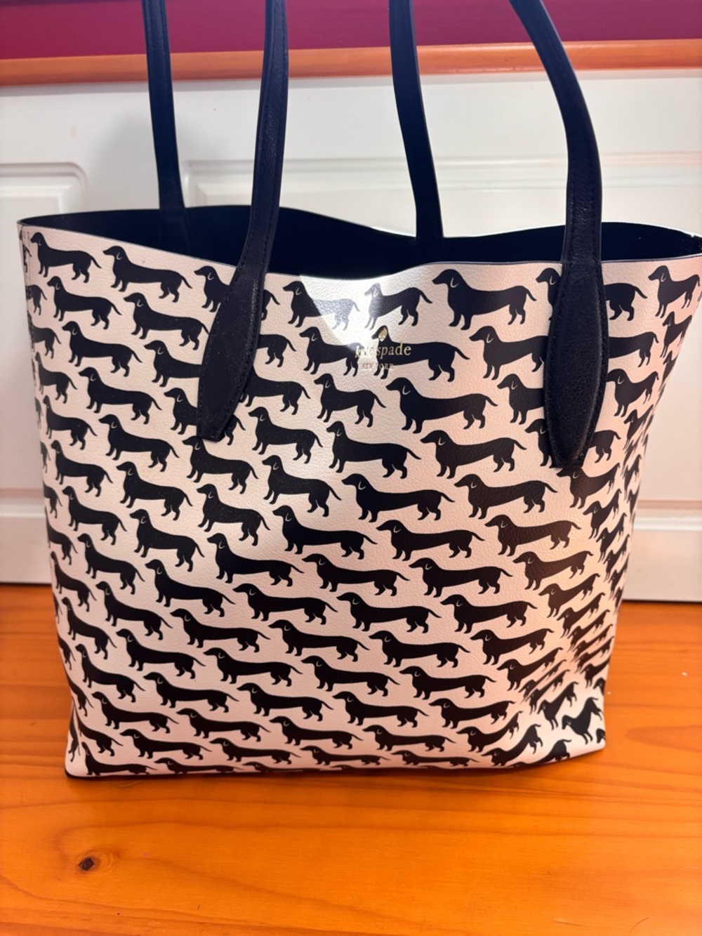 kate spade Black Dachshund Print Tote in Cream